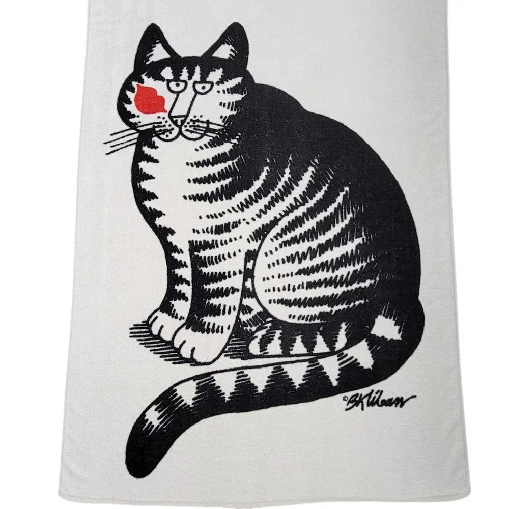 Vintage Kilban Love a cat Beach Towel‎ Cat Kiss Lips 57.5 in x 34 in Cream Terry